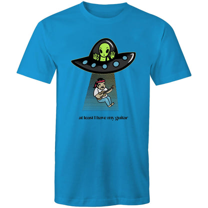 Guitarist Alien Abduction - Mens T-Shirt Arctic Blue Mens T-shirt Music Sci Fi