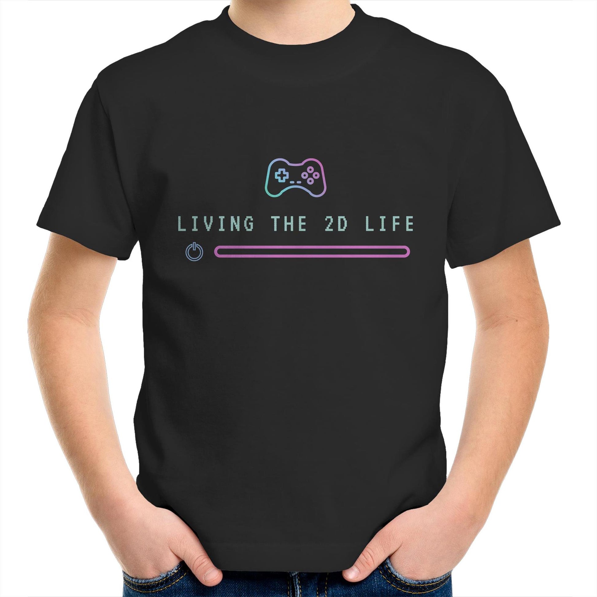 Living The 2D Life - Kids Youth Crew T-Shirt Black Kids Youth T-shirt Games Tech
