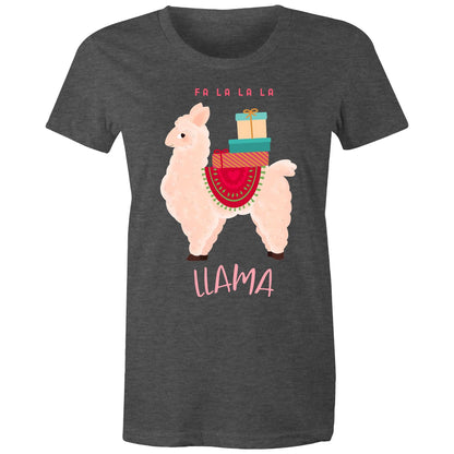 Llama Christmas - Womens T-shirt Asphalt Marle Christmas Womens T-shirt Merry Christmas