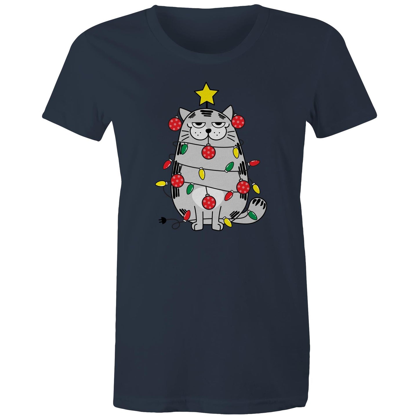 Christmas Cat - Womens T-shirt Navy Christmas Womens T-shirt Merry Christmas