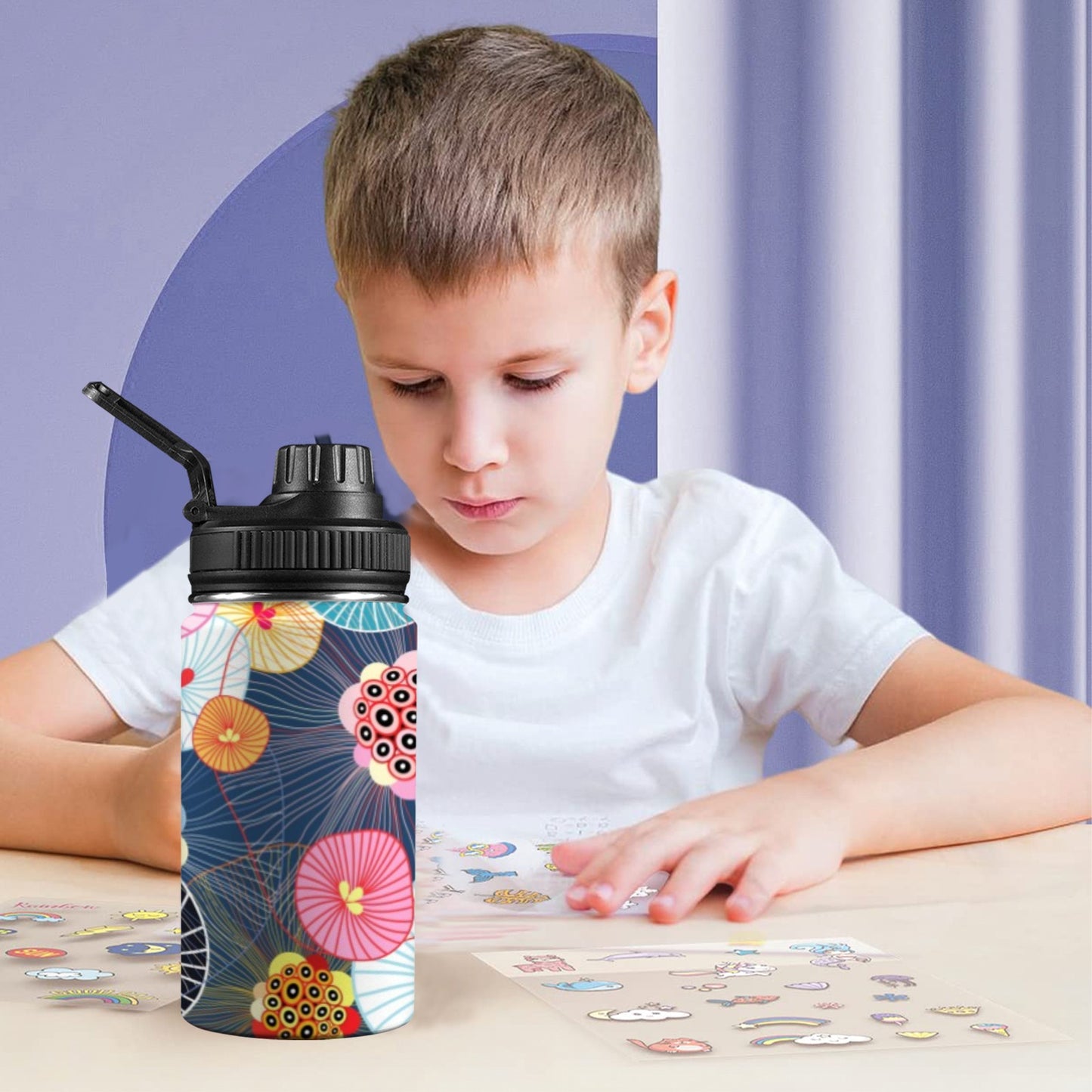 Abstract Floral - Kids Water Bottle with Chug Lid (12 oz) Kids Water Bottle with Chug Lid Printed Offshore