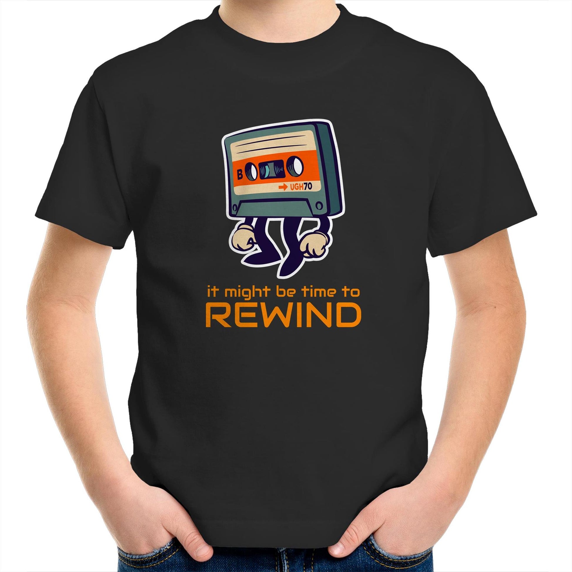 It Might Be Time To Rewind - Kids Youth Crew T-Shirt Black Kids Youth T-shirt Music Retro