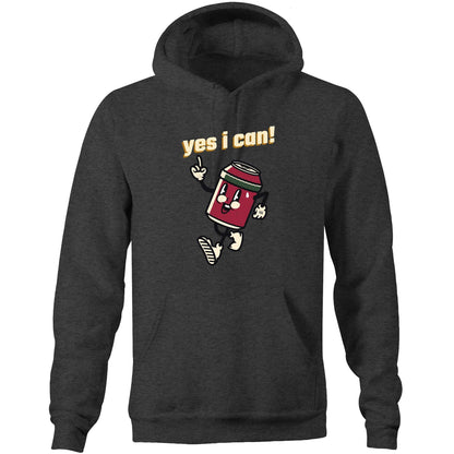 Yes I Can! - Pocket Hoodie Sweatshirt Asphalt Marle Hoodie Motivation Retro