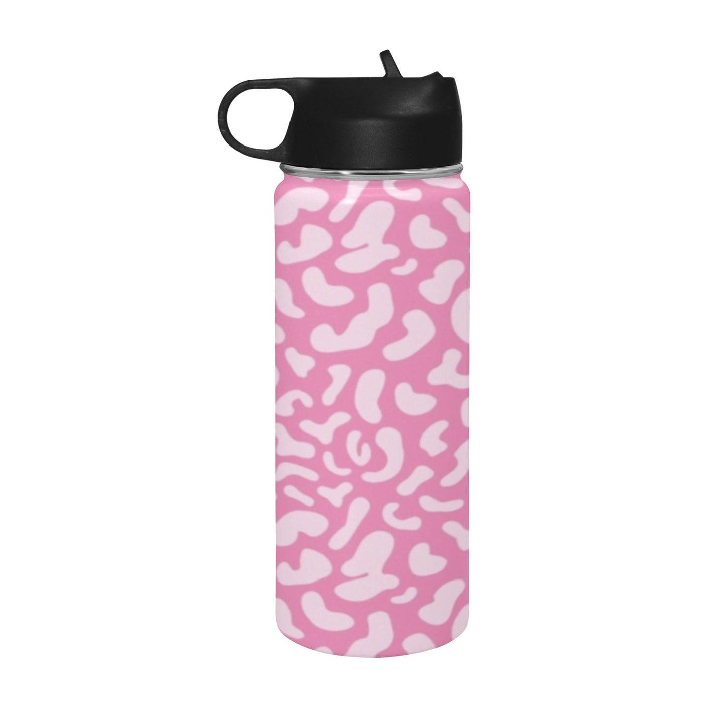 Pink Leopard - Insulated Water Bottle with Straw Lid (18 oz) Insulated Water Bottle with Straw Lid Printed Offshore