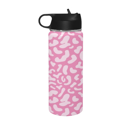 Pink Leopard - Insulated Water Bottle with Straw Lid (18 oz) Insulated Water Bottle with Straw Lid