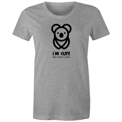 Koala, I'm Cute But I Have Claws - Women's T-shirt Grey Marle Womens T-shirt animal Funny Womens
