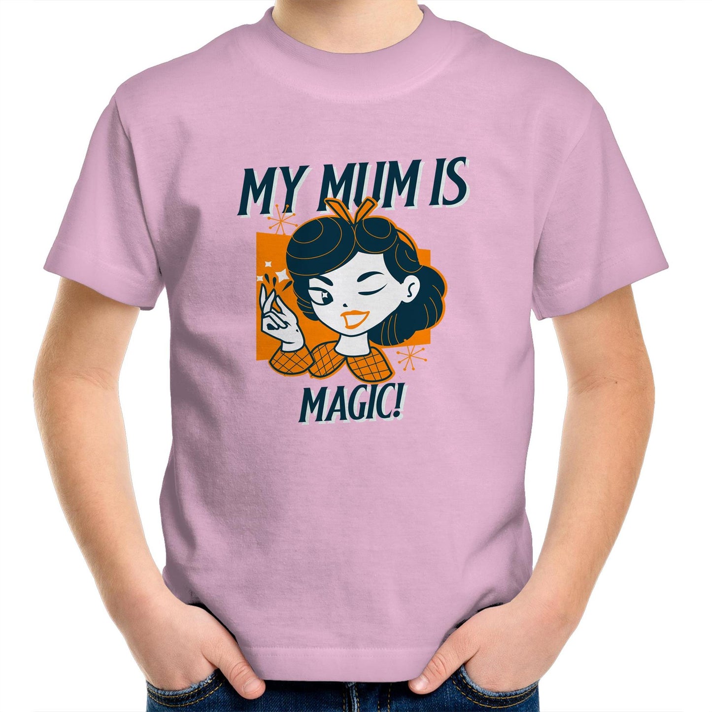 My Mum Is Magic - Kids Youth Crew T-Shirt Pink Kids Youth T-shirt Mum Retro