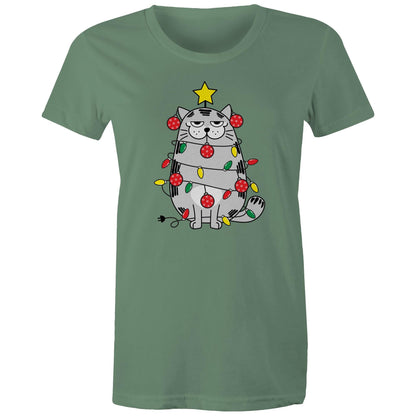 Christmas Cat - Womens T-shirt Sage Christmas Womens T-shirt Merry Christmas