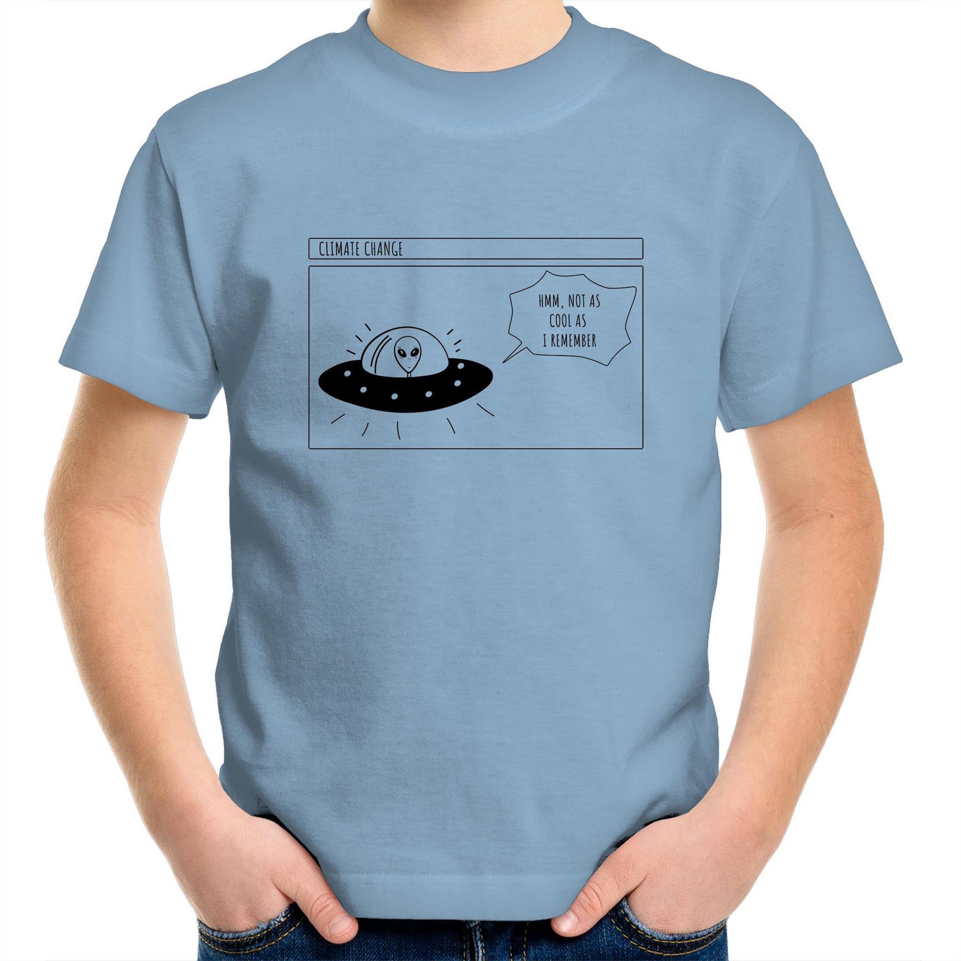 Alien Climate Change - Kids Youth Crew T-Shirt Carolina Blue Kids Youth T-shirt Environment Retro Sci Fi Space