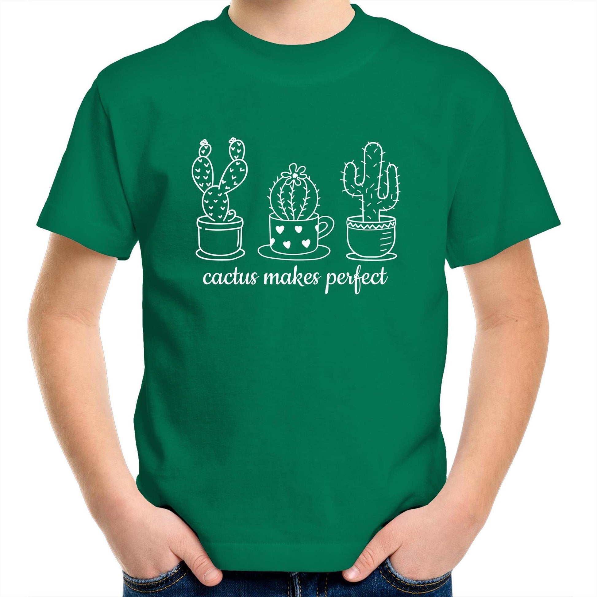 Cactus Makes Perfect - Kids Youth Crew T-Shirt Kelly Green Kids Youth T-shirt Plants