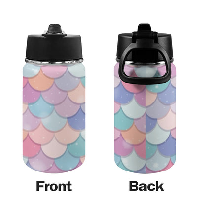 Mermaid Scales - Kids Water Bottle with Straw Lid (12 oz) Kids Water Bottle with Straw Lid