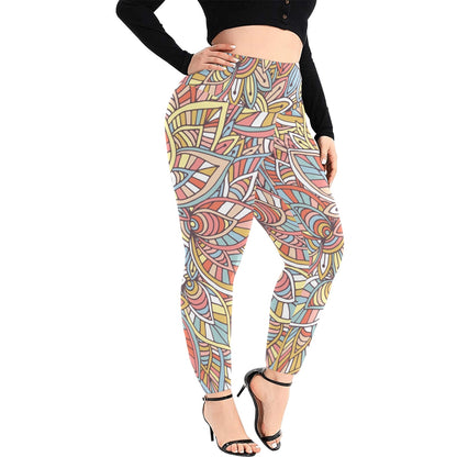 Colour Floral - Women's Extra Plus Size High Waist Leggings Women's Extra Plus Size High Waist Leggings Plants