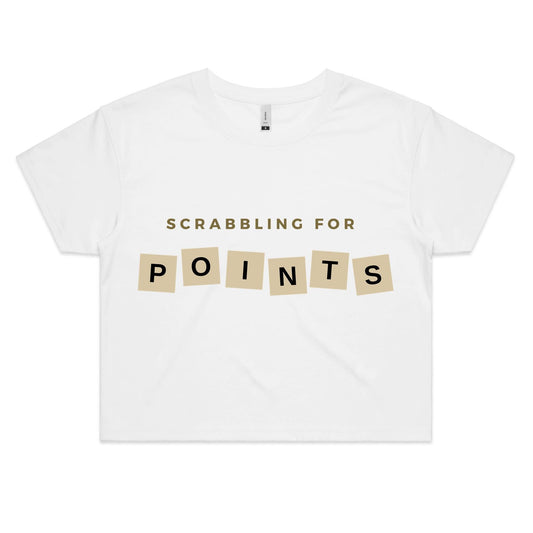 Scrabbling For Points - Women's Crop Tee White Womens Crop Top Games
