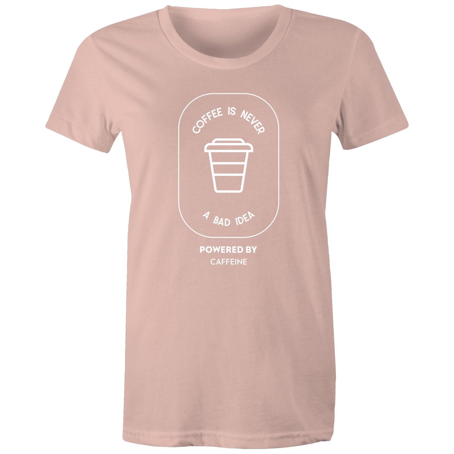 Powered By Caffeine - Women's T-shirt Pale Pink Womens T-shirt Coffee Womens