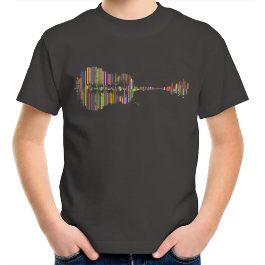 Guitar Reflection In Colour - Kids Youth Crew T-Shirt Charcoal Kids Youth T-shirt Music