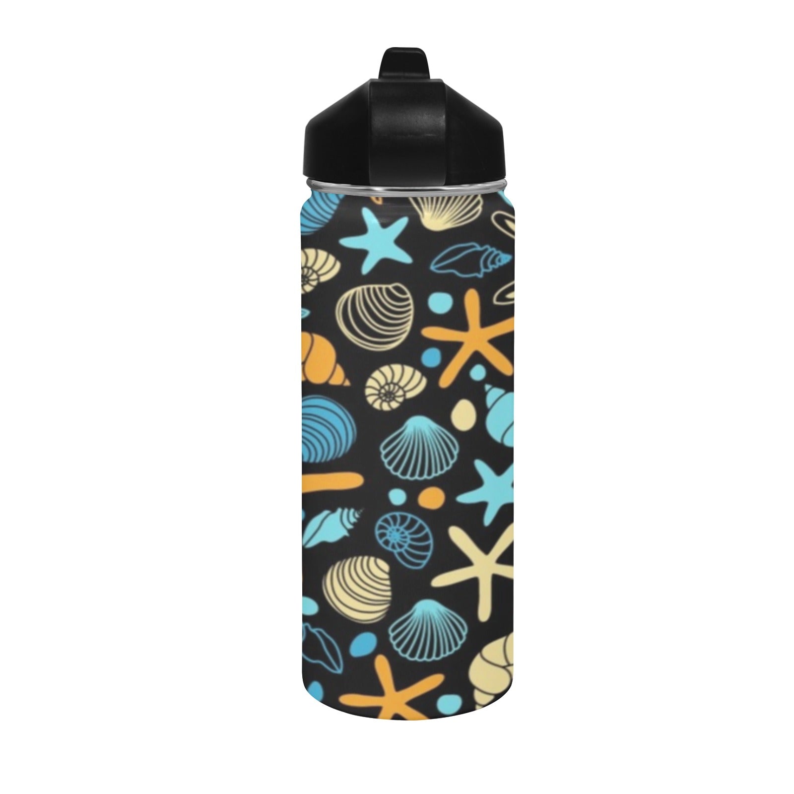 Starfish And Shells - Insulated Water Bottle with Straw Lid (18 oz) Insulated Water Bottle with Straw Lid Printed Offshore