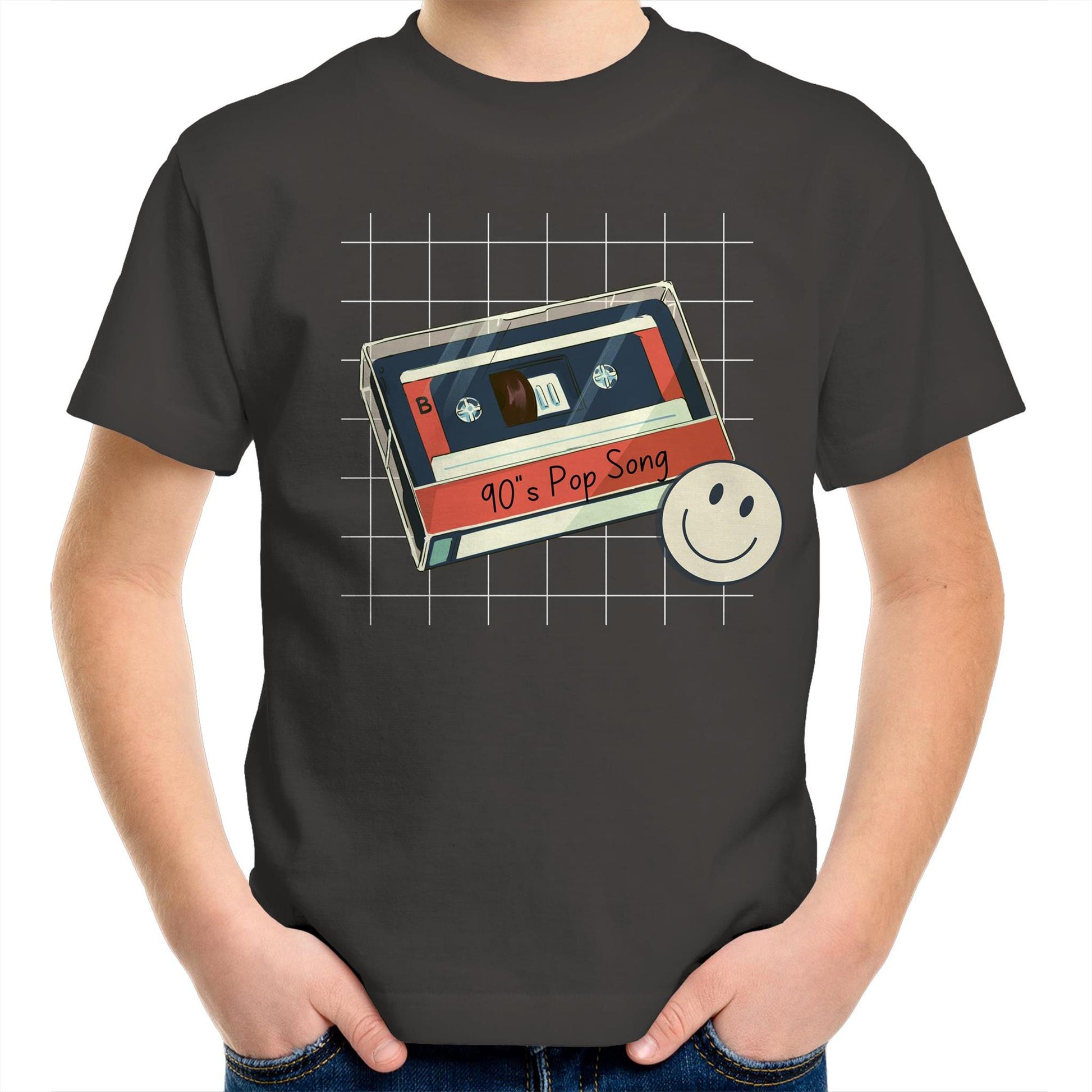 90's Pop Song - Kids Youth Crew T-Shirt Charcoal Kids Youth T-shirt Music Retro