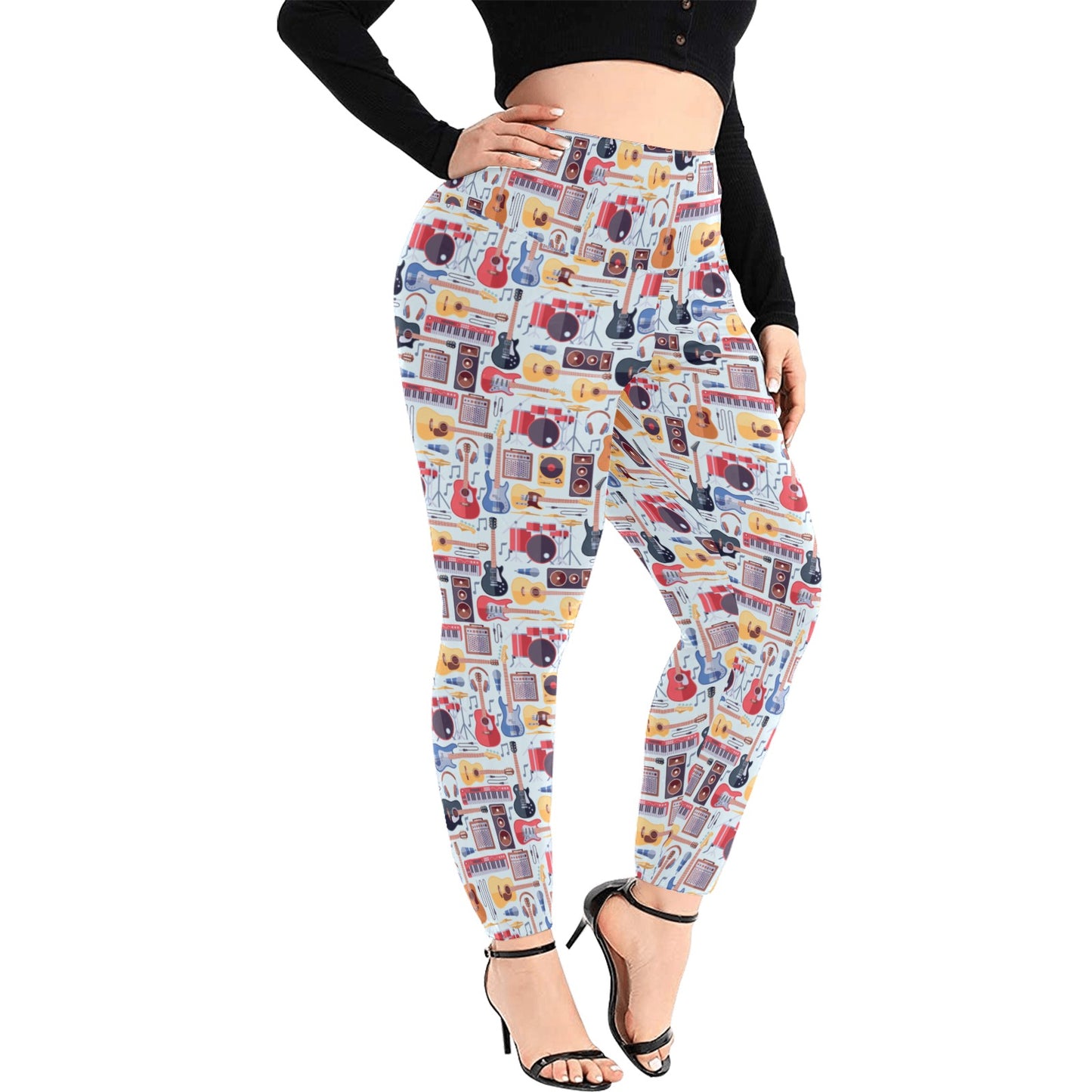 Music Instruments - Women's Extra Plus Size High Waist Leggings Women's Extra Plus Size High Waist Leggings Music Printed Offshore