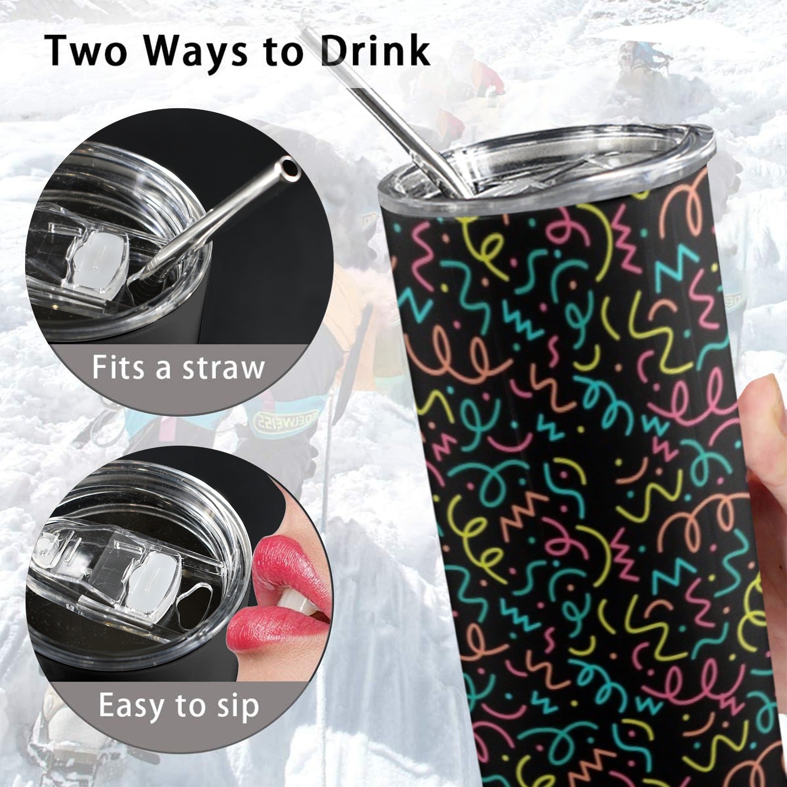 Squiggle Time - 20oz Tall Skinny Tumbler with Lid and Straw 20oz Tall Skinny Tumbler with Lid and Straw