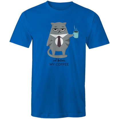 Not Before My Coffee, Cranky Cat - Mens T-Shirt Bright Royal Mens T-shirt animal Coffee