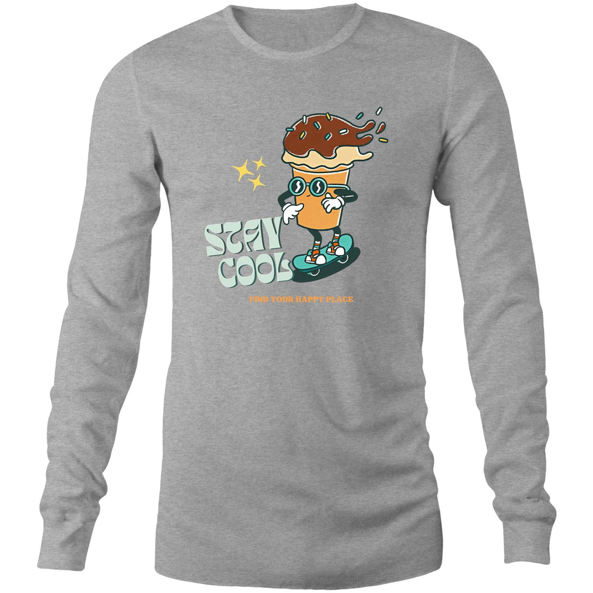 Stay Cool, Find Your Happy Place - Long Sleeve T-Shirt Grey Marle Unisex Long Sleeve T-shirt Retro Summer