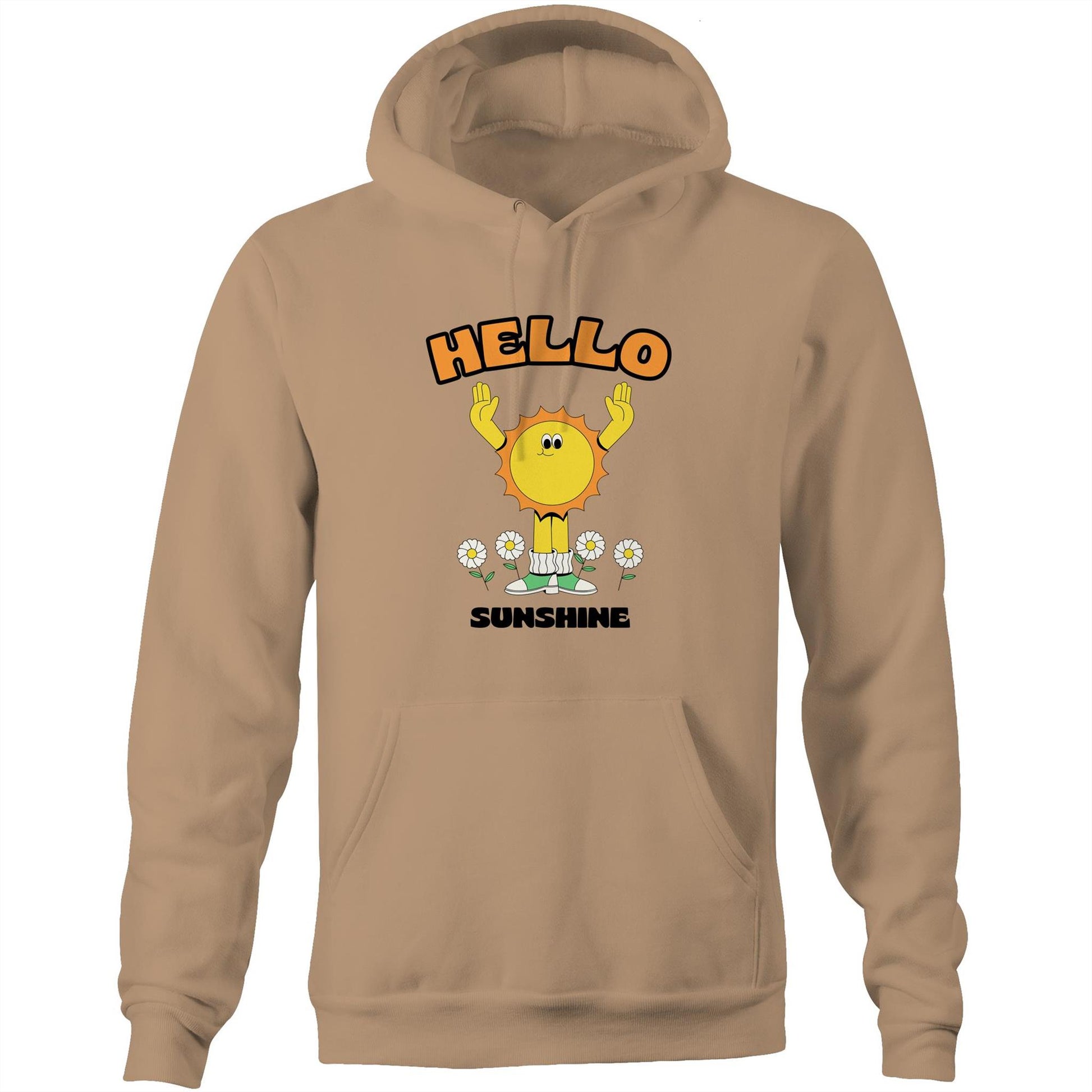 Hello Sunshine - Pocket Hoodie Sweatshirt Tan Hoodie Retro Summer