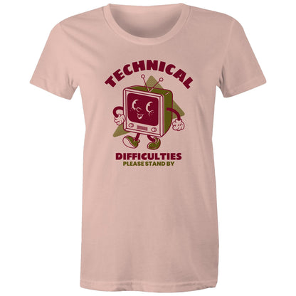 Retro TV Technical Difficulties - Womens T-shirt Pale Pink Womens T-shirt Retro Tech