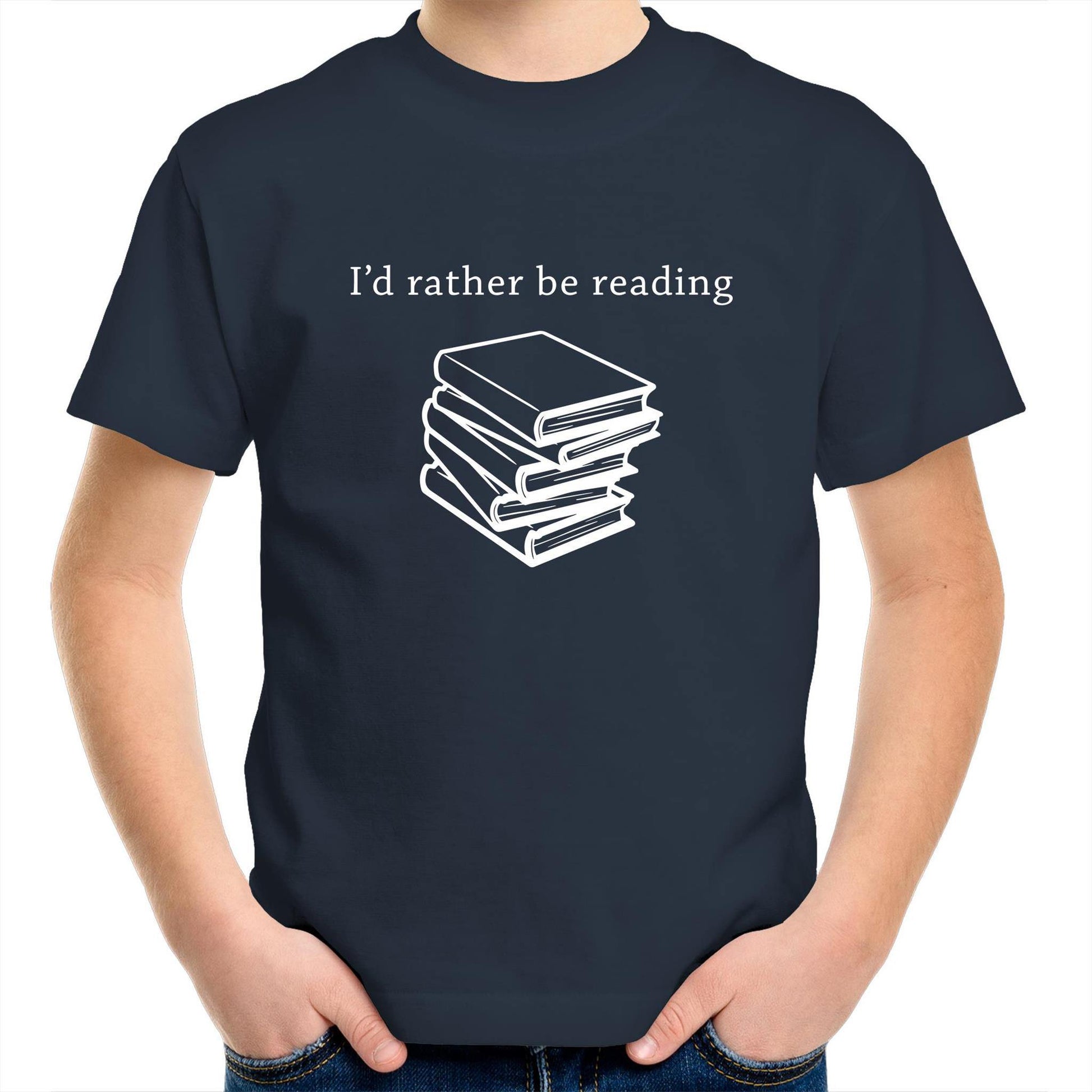 I'd Rather Be Reading - Kids Youth Crew T-Shirt Navy Kids Youth T-shirt Funny