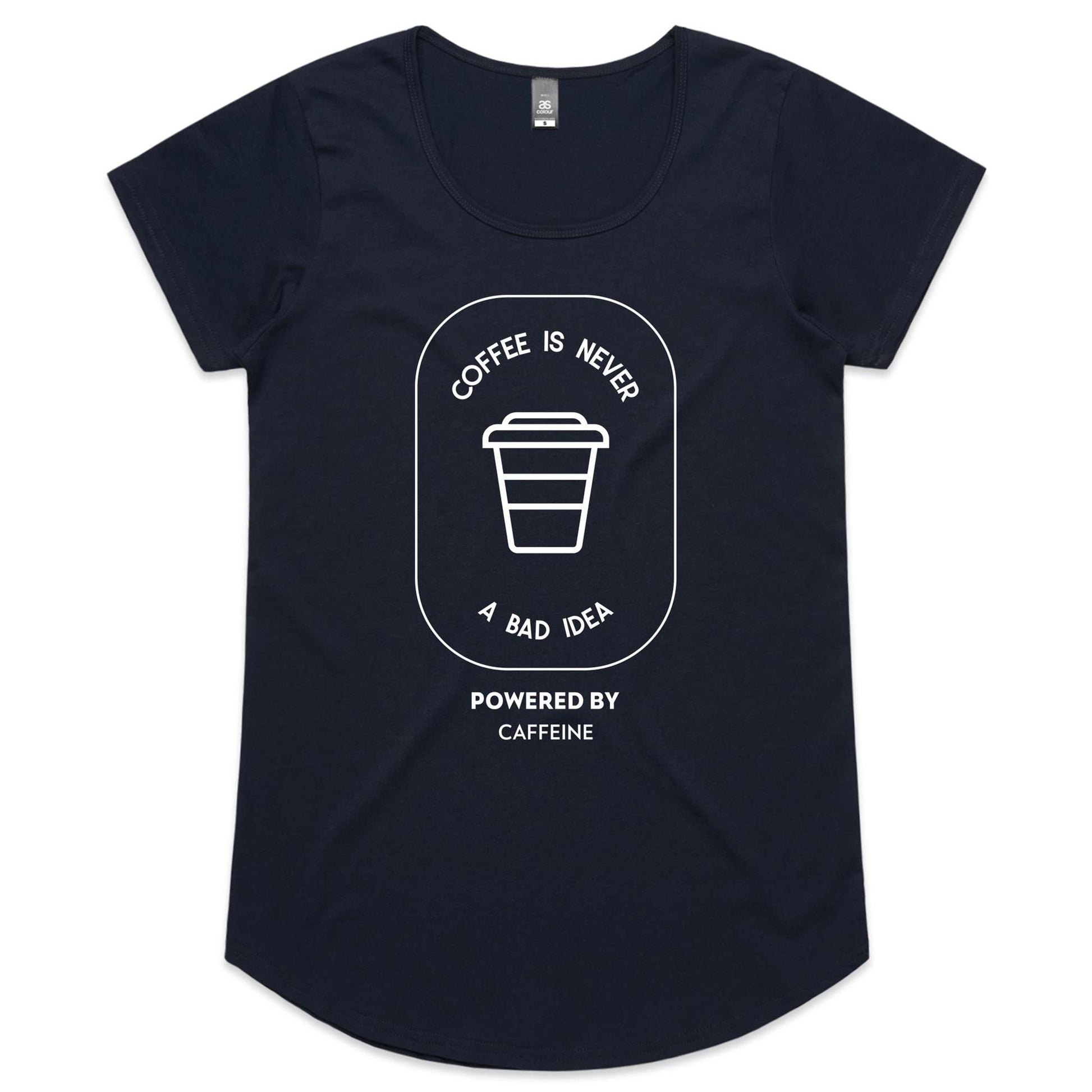 Powered By Caffeine - Womens Scoop Neck T-Shirt Navy Womens Scoop Neck T-shirt Coffee Womens