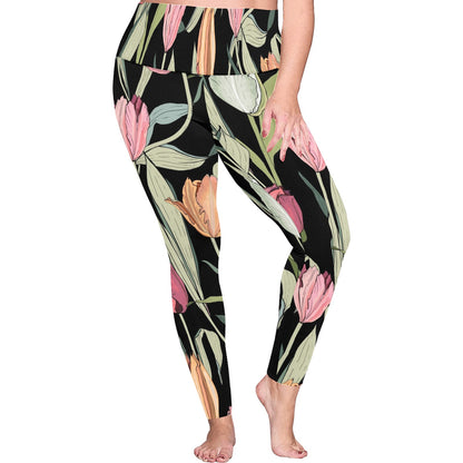 Tulips - Women's Plus Size High Waist Leggings Women's Plus Size High Waist Leggings Plants