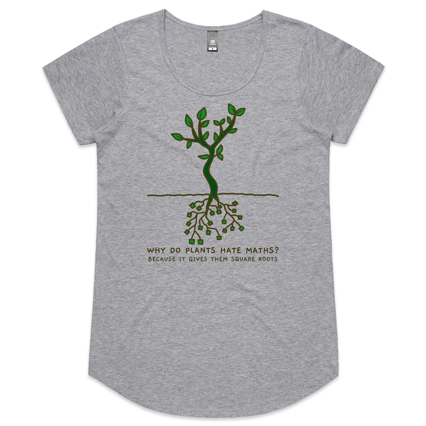 Square Roots - Womens Scoop Neck T-Shirt Grey Marle Womens Scoop Neck T-shirt Maths Plants Science