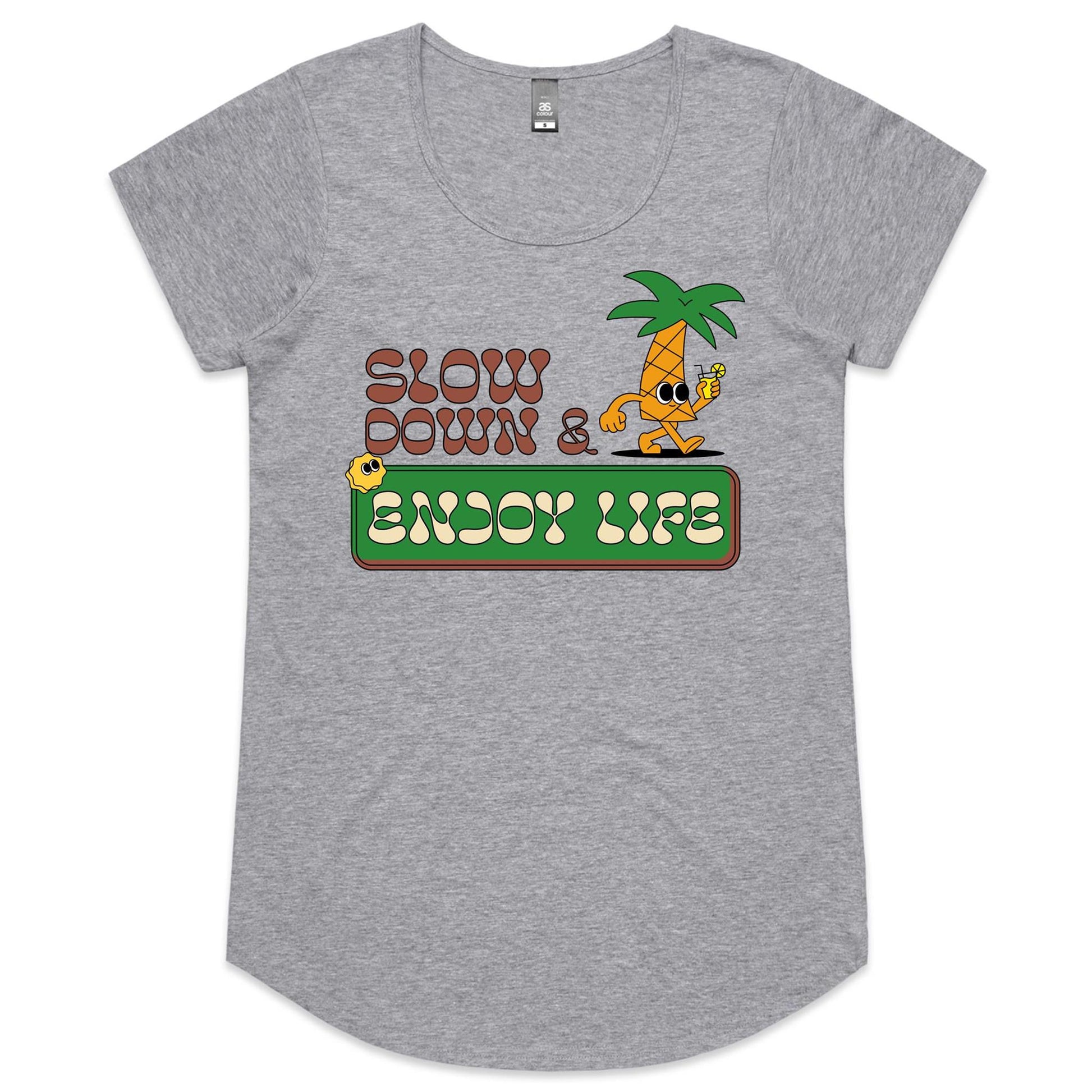 Slow Down & Enjoy Life - Womens Scoop Neck T-Shirt Grey Marle Womens Scoop Neck T-shirt Motivation Summer