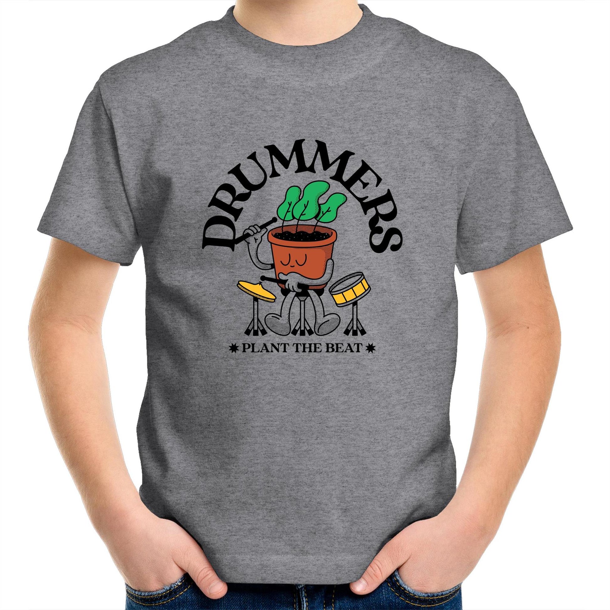 Drummers - Kids Youth Crew T-Shirt Grey Marle Kids Youth T-shirt Music Plants