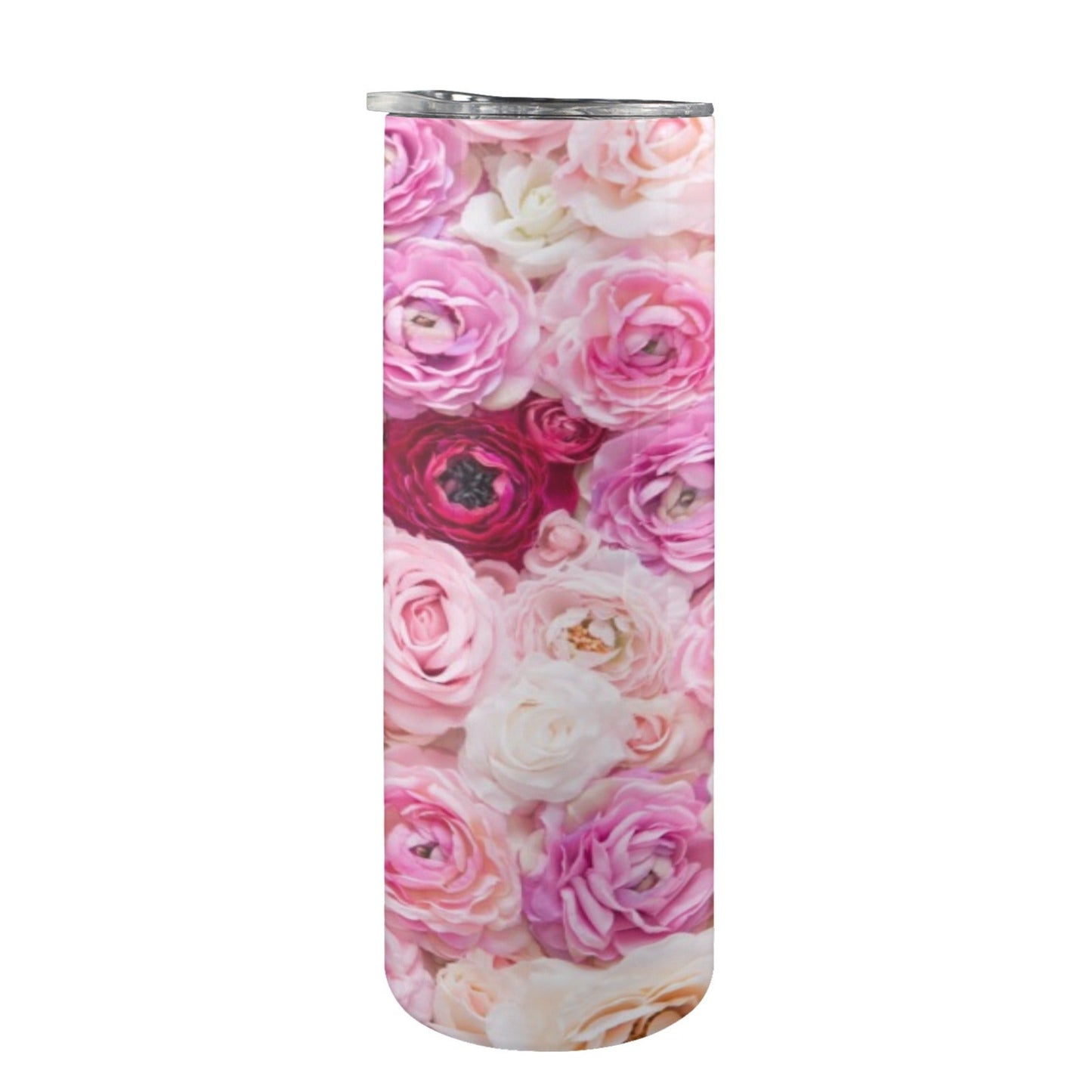 Pink Flowers - 20oz Tall Skinny Tumbler with Lid and Straw 20oz Tall Skinny Tumbler with Lid and Straw