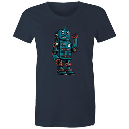 Robot - Womens T-shirt Navy Womens T-shirt Sci Fi