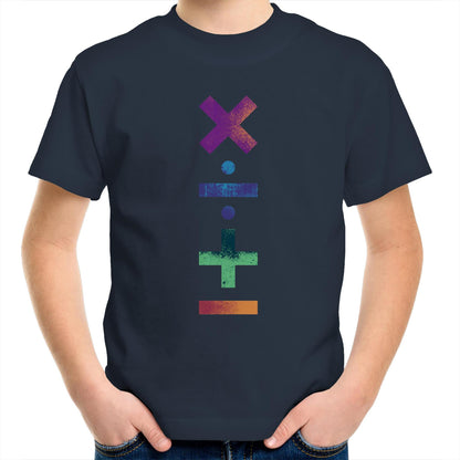 Maths Symbols - Kids Youth Crew T-Shirt Navy Kids Youth T-shirt Maths Science
