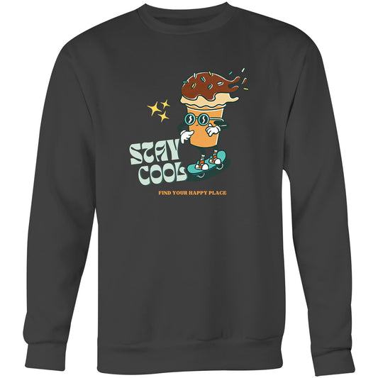 Stay Cool, Find Your Happy Place - Crew Sweatshirt Coal Sweatshirt Retro Summer