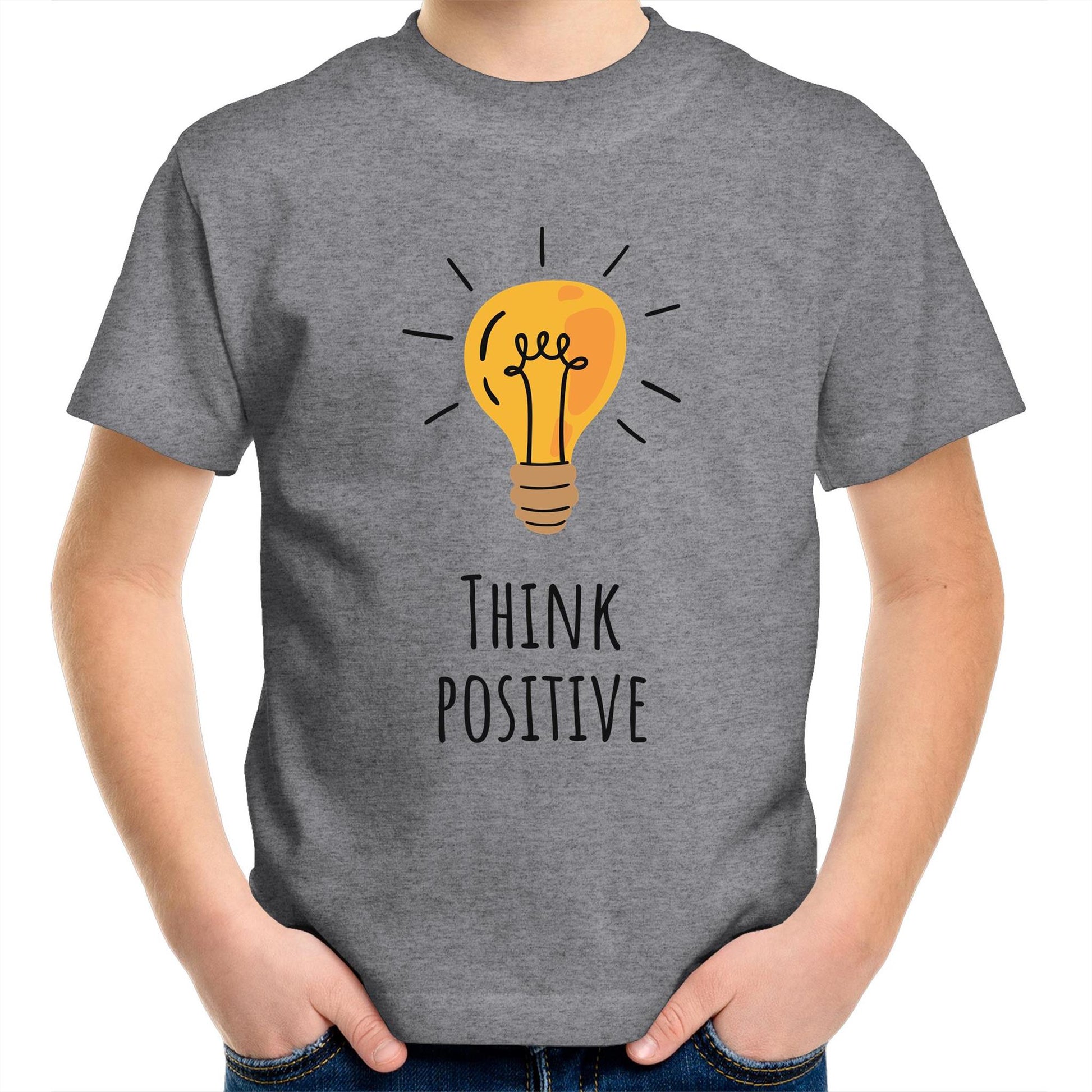 Think Positive - Kids Youth Crew T-Shirt Grey Marle Kids Youth T-shirt