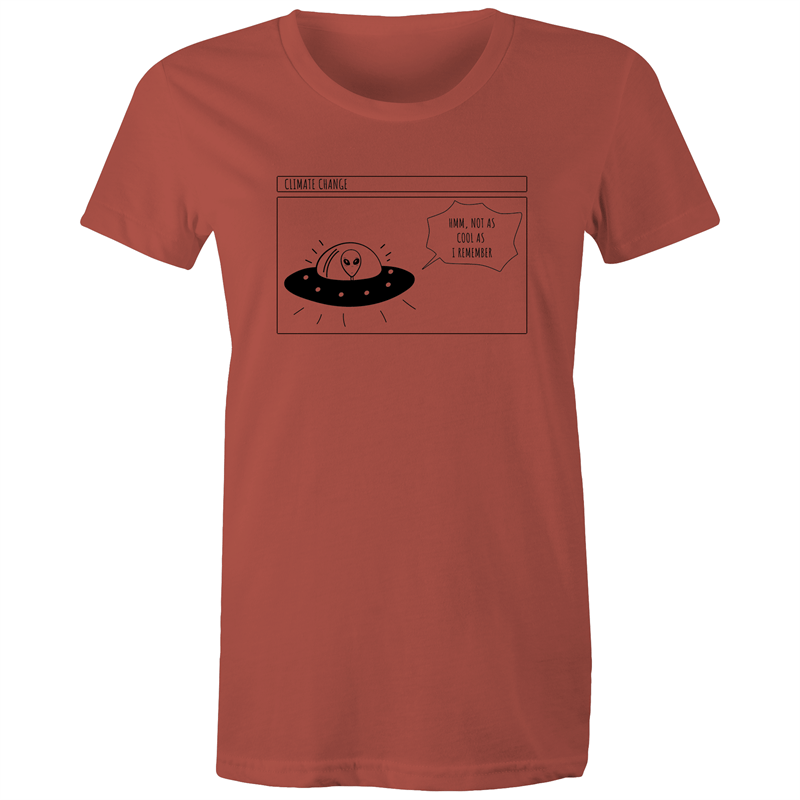 Alien Climate Change - Women's T-shirt Coral Womens T-shirt comic Environment Funny Retro Sci Fi Womens