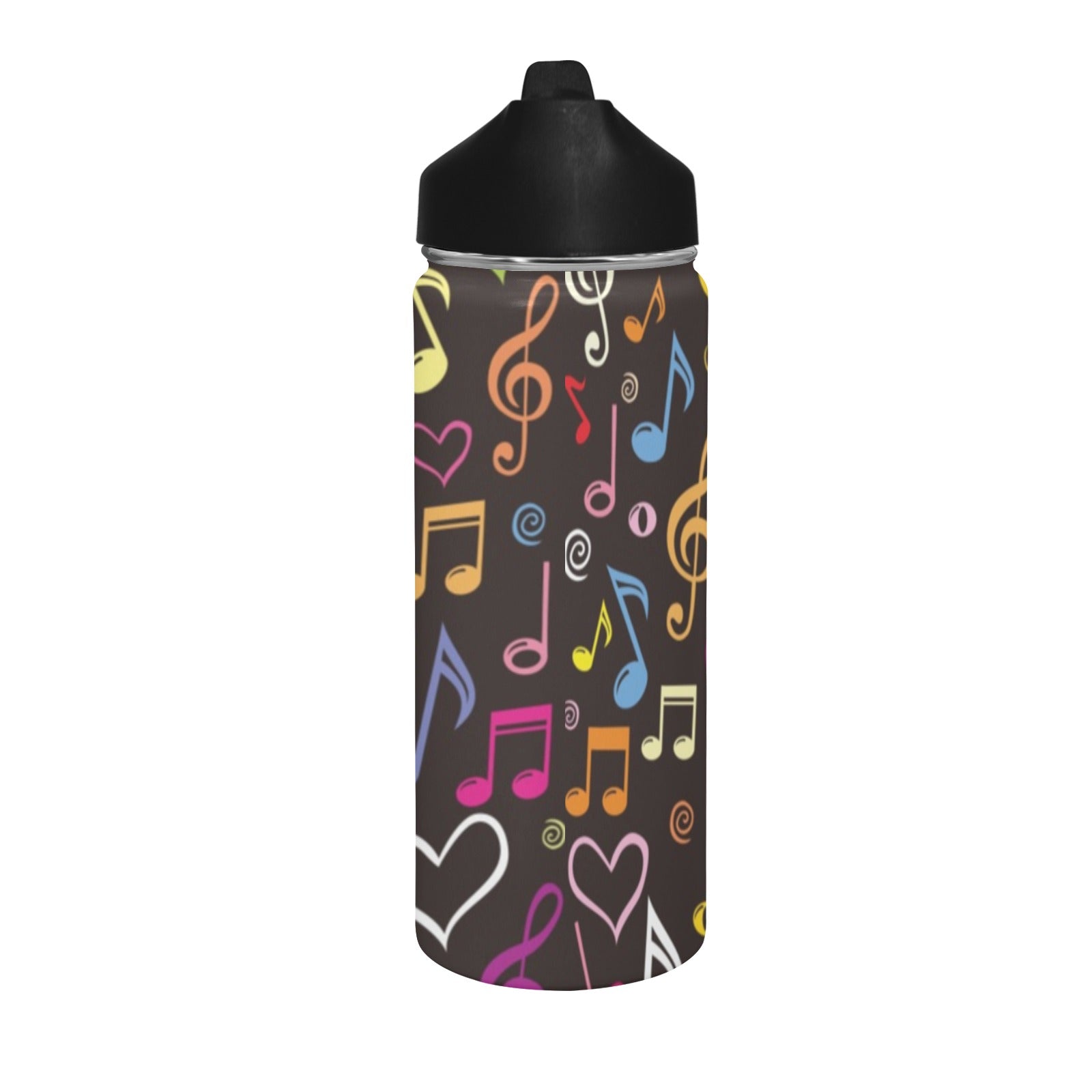 Musical Notes Insulated Water Bottle with Straw Lid (18 oz) Insulated Water Bottle with Straw Lid