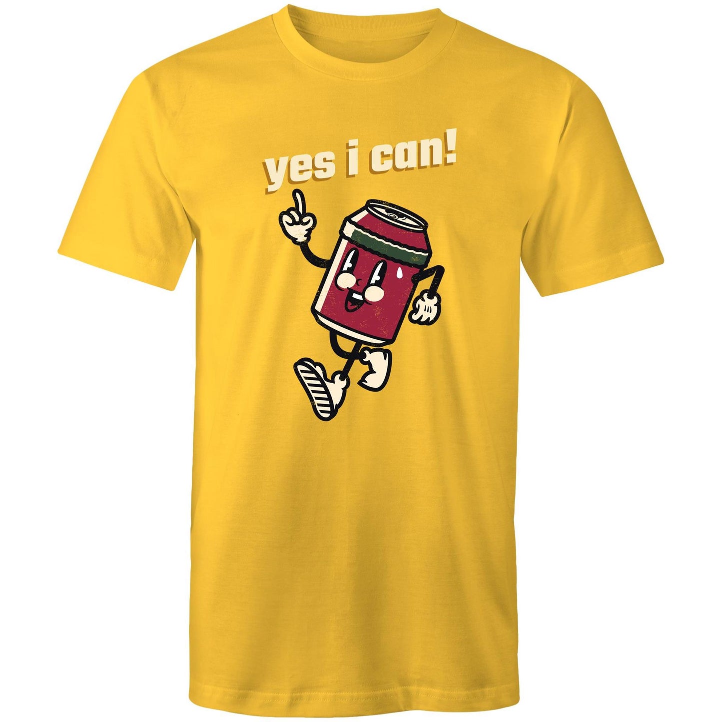 Yes I Can! - Mens T-Shirt Yellow Mens T-shirt Motivation Retro