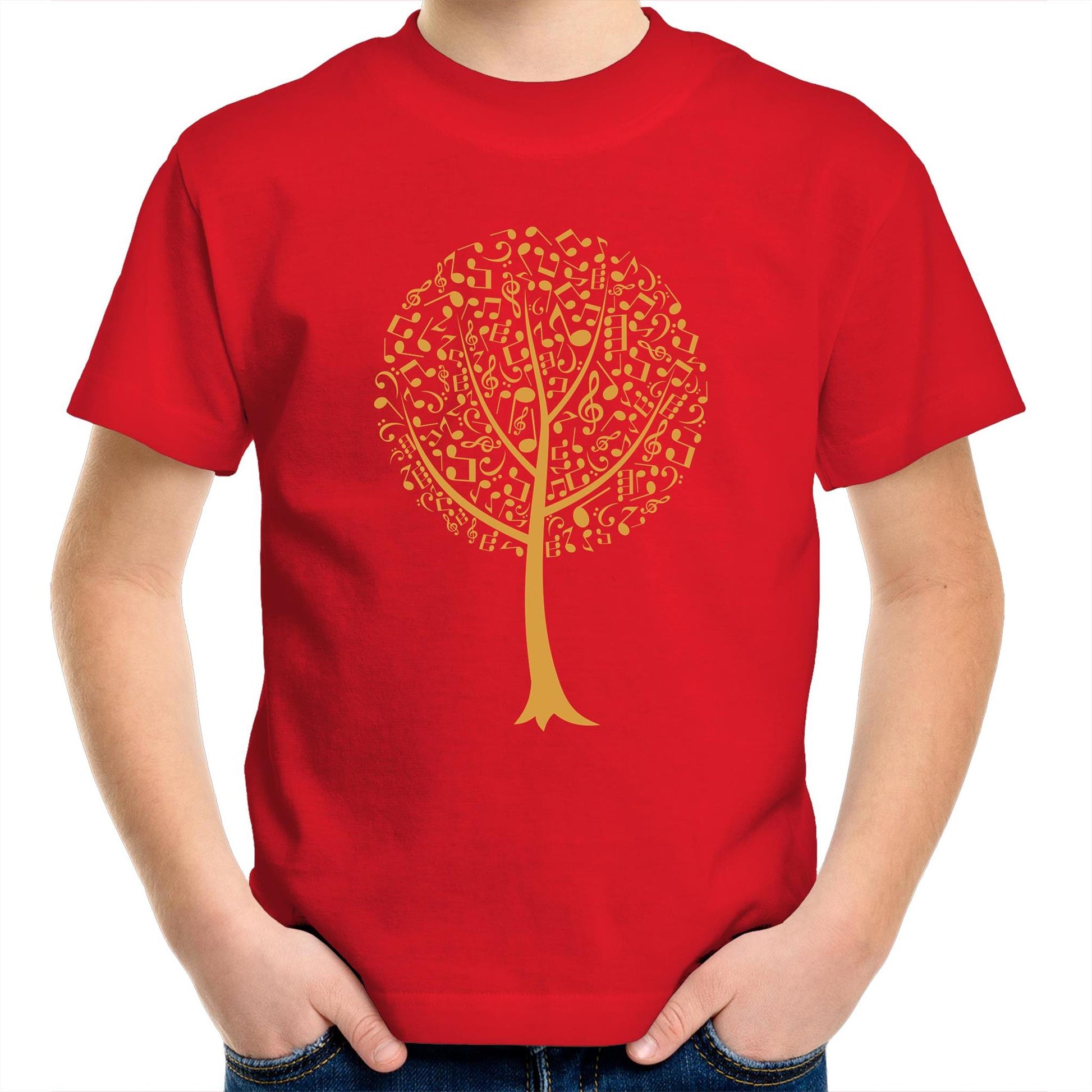 Music Tree - Kids Youth Crew T-Shirt Red Kids Youth T-shirt Music Plants