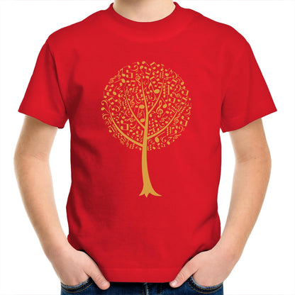Music Tree - Kids Youth Crew T-Shirt Red Kids Youth T-shirt Music Plants