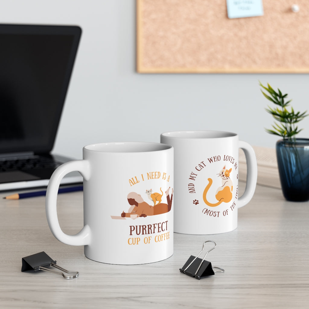 All I Need Is A Purrfect Cup Of Coffee - 11oz Ceramic Mug 11 oz Mug animal Coffee Reading
