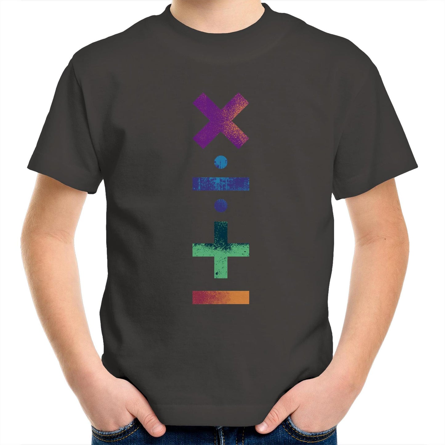 Maths Symbols - Kids Youth Crew T-Shirt Charcoal Kids Youth T-shirt Maths Science