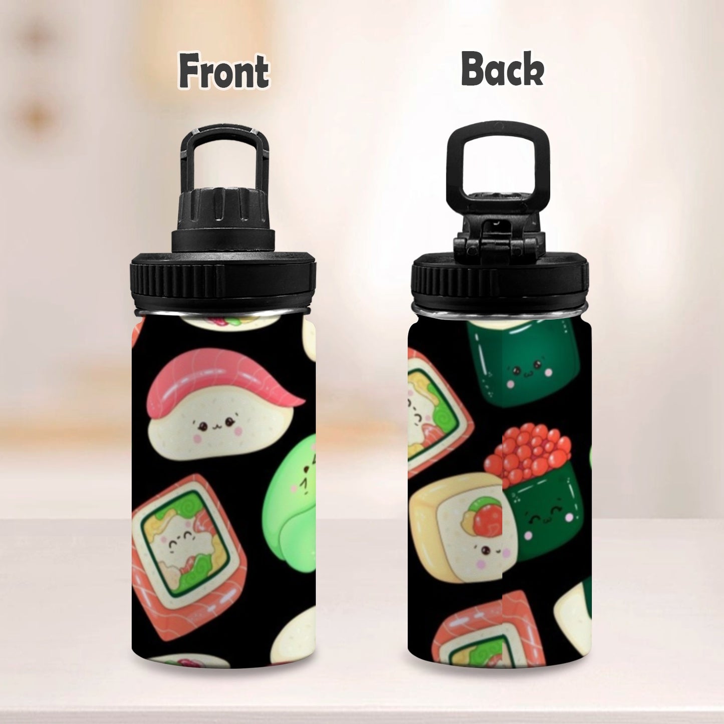 Happy Sushi - Kids Water Bottle with Chug Lid (12 oz) Kids Water Bottle with Chug Lid Food