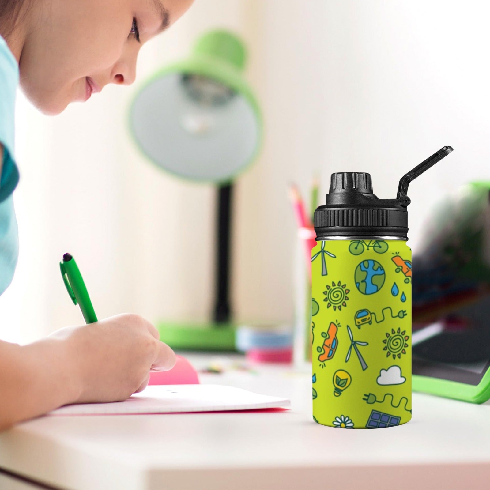 Go Green - Kids Water Bottle with Chug Lid (12 oz) Kids Water Bottle with Chug Lid Environment