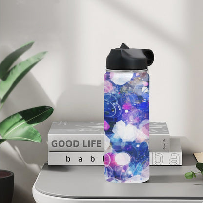 Watercolour Galaxy Insulated Water Bottle with Straw Lid (18 oz) Insulated Water Bottle with Straw Lid Printed Offshore