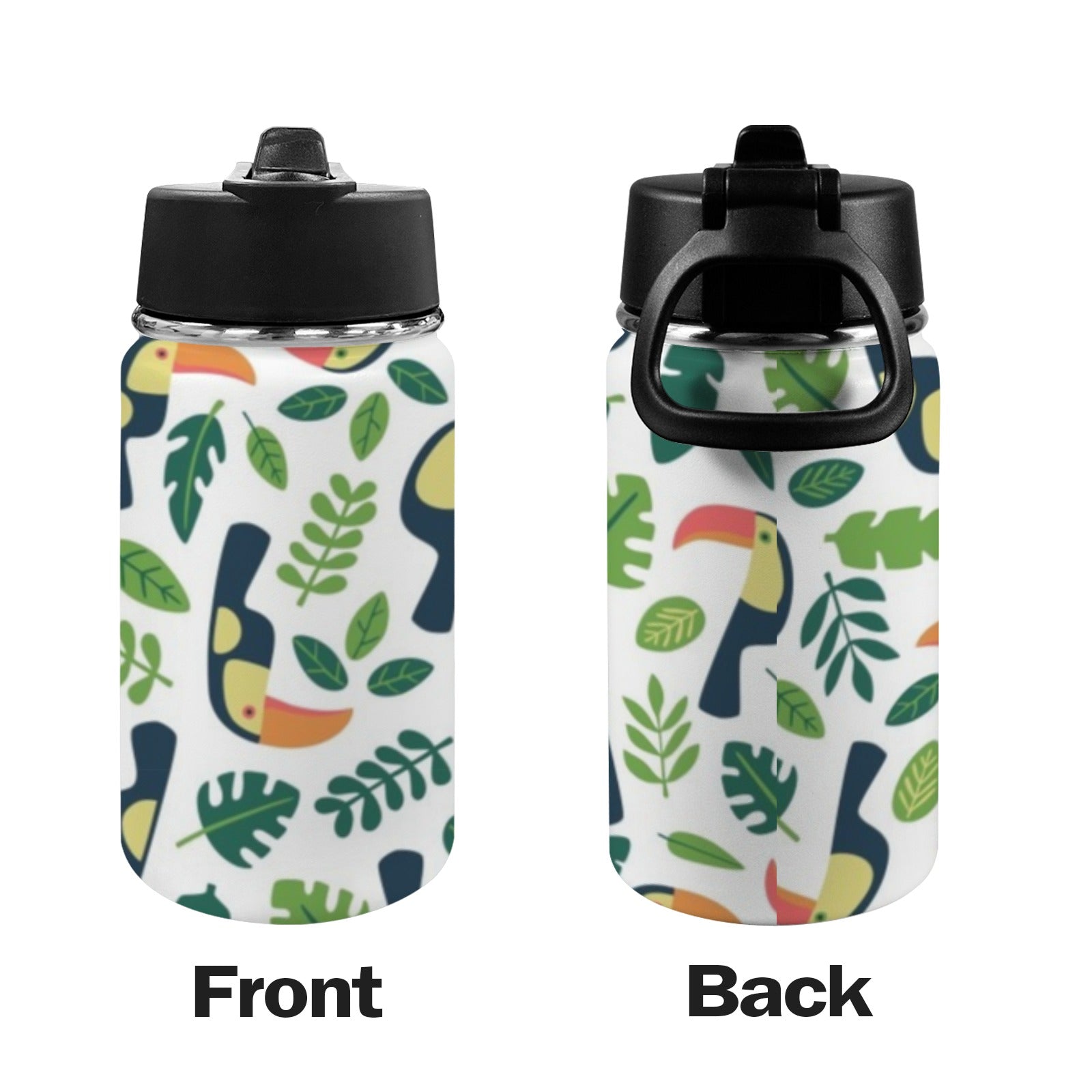 Toucans - Kids Water Bottle with Straw Lid (12 oz) Kids Water Bottle with Straw Lid