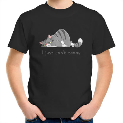 Cat, I Just Can't Today - Kids Youth Crew T-Shirt Black Kids Youth T-shirt animal